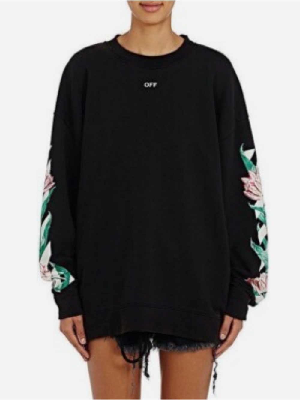 Off-White Black Floral Sleeve Oversized Sweatshirt